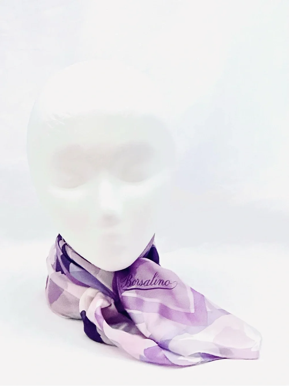 Borsalino Silk Scarf in Lilac Purple Floral Print 34” x 34” Vintage